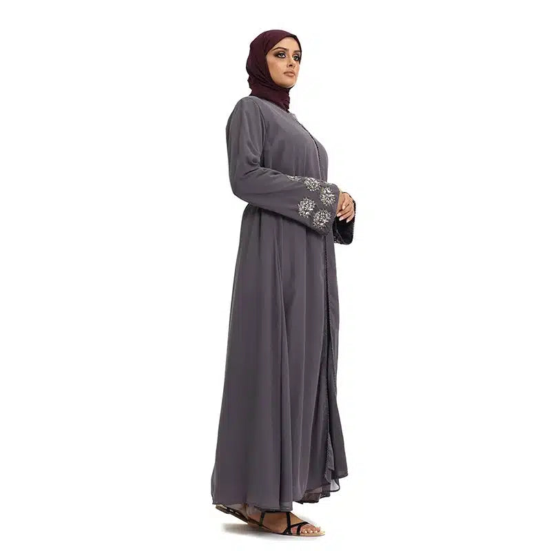 Hawa Chiffon Beaded Charcoal Kimono