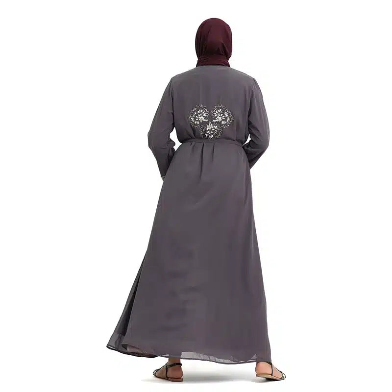 Hawa Chiffon Beaded Charcoal Kimono