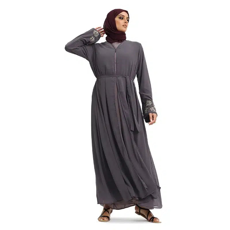 Hawa Chiffon Beaded Charcoal Kimono