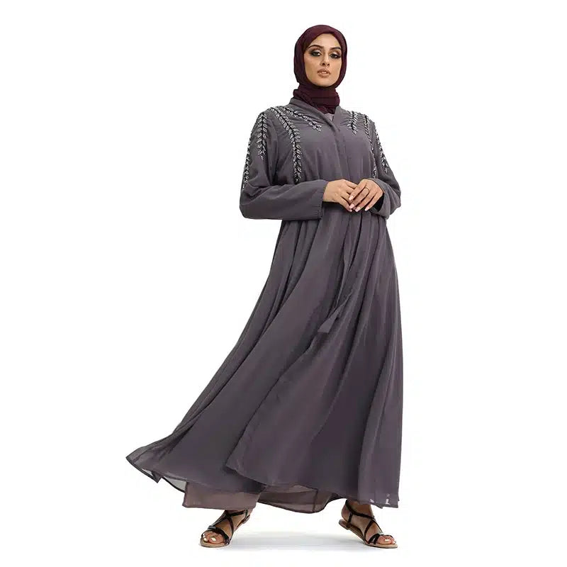 Fozia Diamond Beaded Grey Kimono