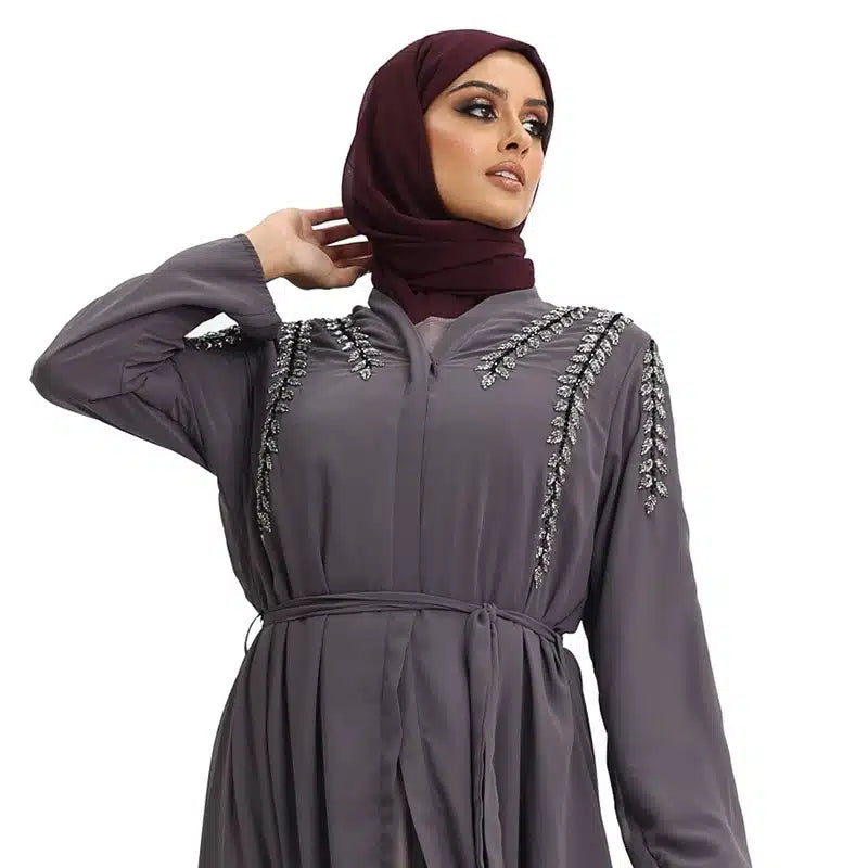 Fozia Diamond Beaded Grey Kimono