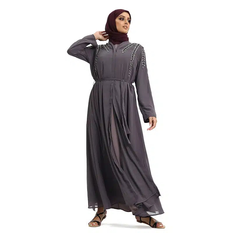 Fozia Diamond Beaded Grey Kimono
