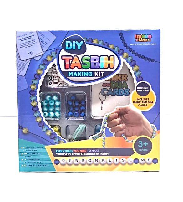 DIY Tasbih Making Kit with Dhikr Cards Updated Blue