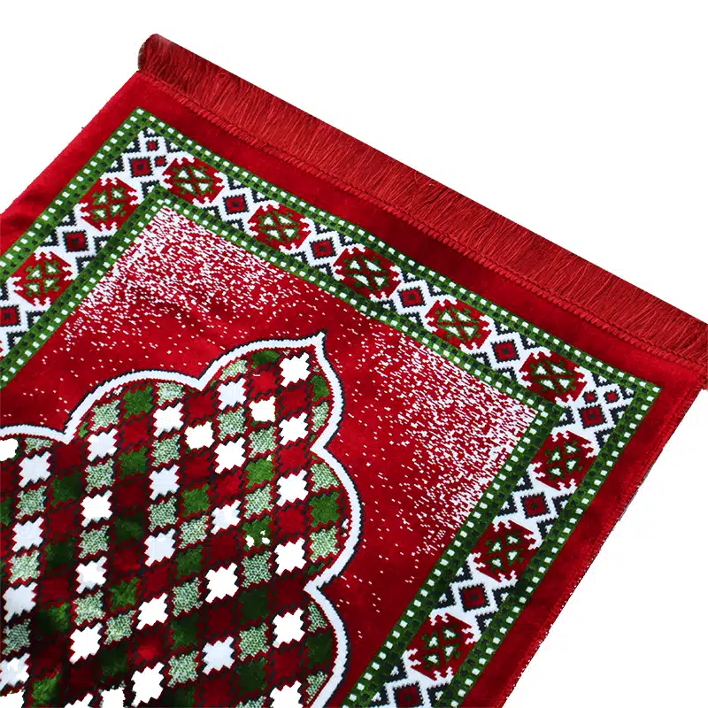 Red Bordered Three People Muslim Prayer Mat