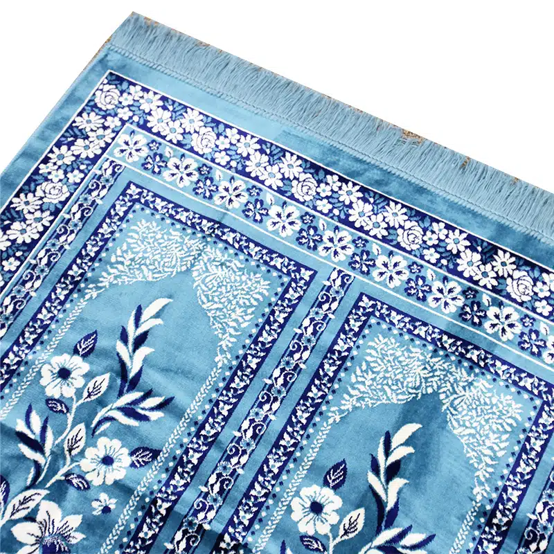 Sky Blue Bordered Five People Muslim Prayer Mat