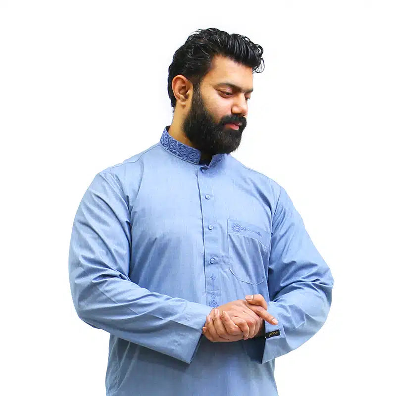 Collared Denim Blue Thobe 950-3