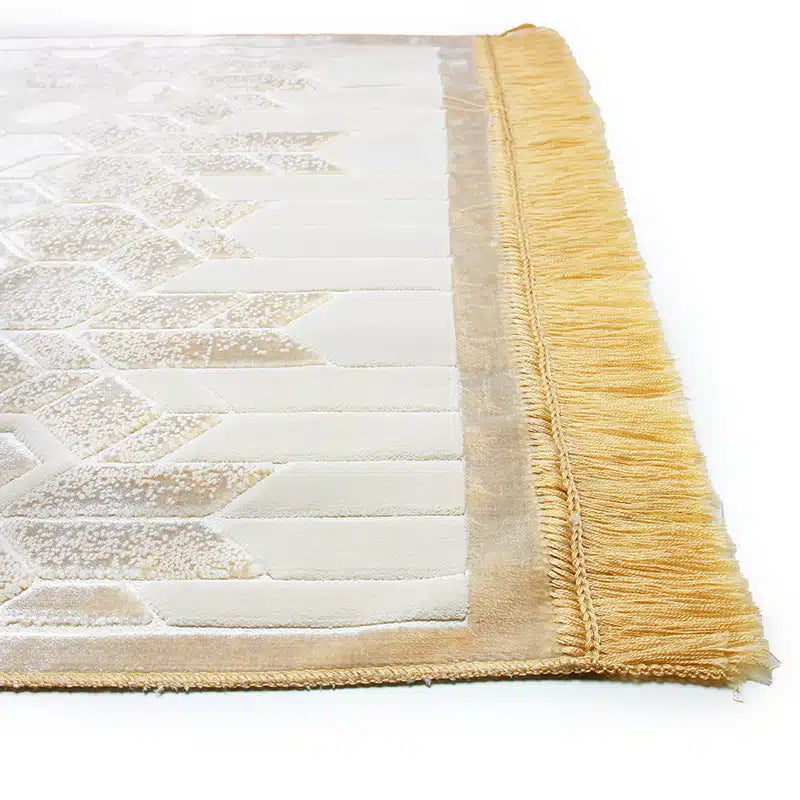 Begum Seccade Gold and White Prayer Mat