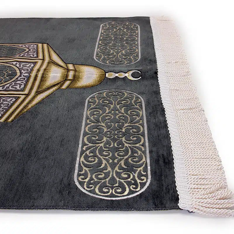Dark Grey Maqam-e-Ibrahim Print Prayer Mat