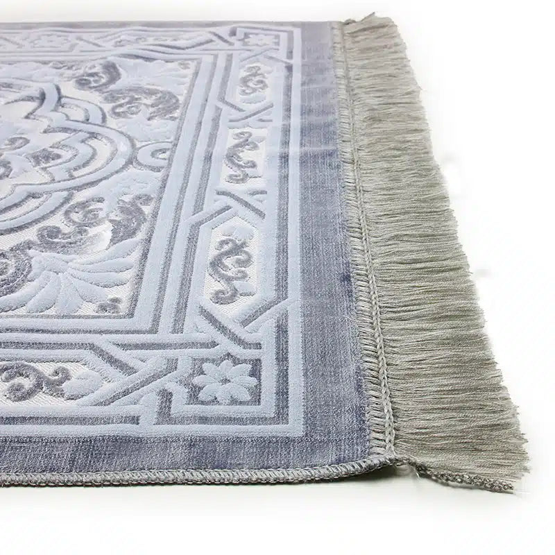 Begum Seccade Grey and White Prayer Mat