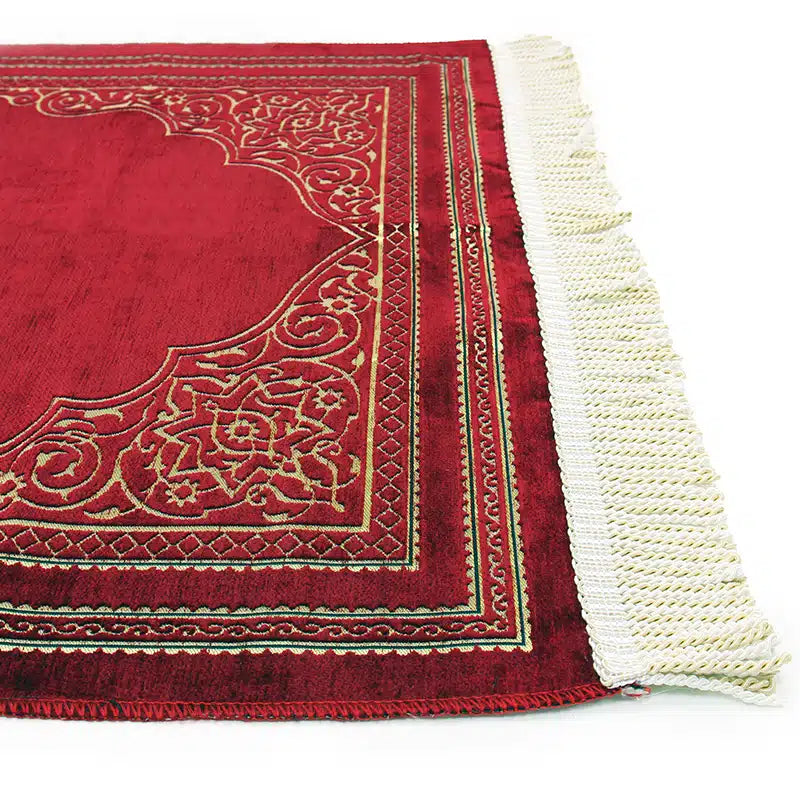 Maroon And Gold Design Prayer Mat