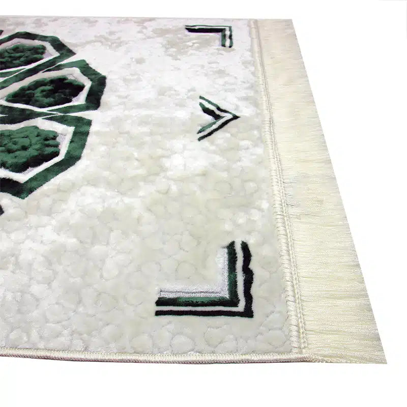 Megane Seccade White With Emrald Green Pattern Prayer Mat