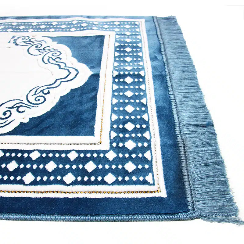 Plus Secc Navy Blue With White And Gold Pattern Prayer Mat