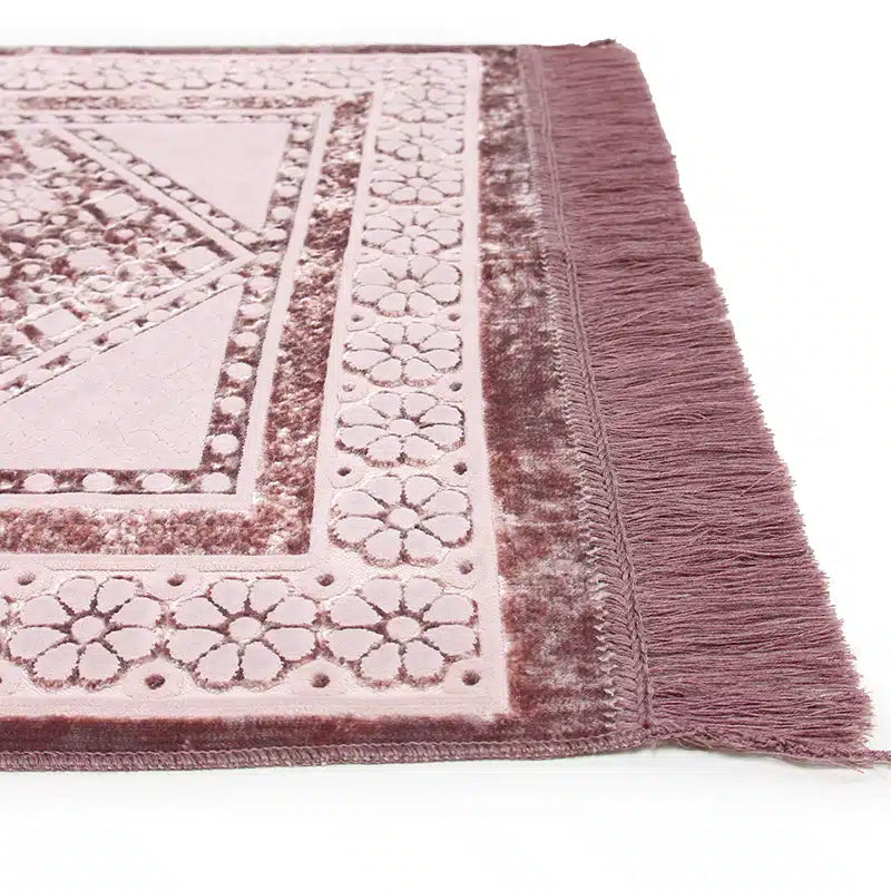 Begum Seccade Dark Tea Pink and White Prayer Mat