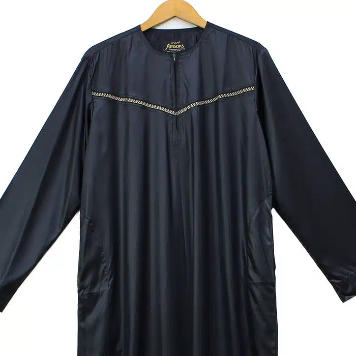 Omani Satin Tasseled Black Designer Thobe