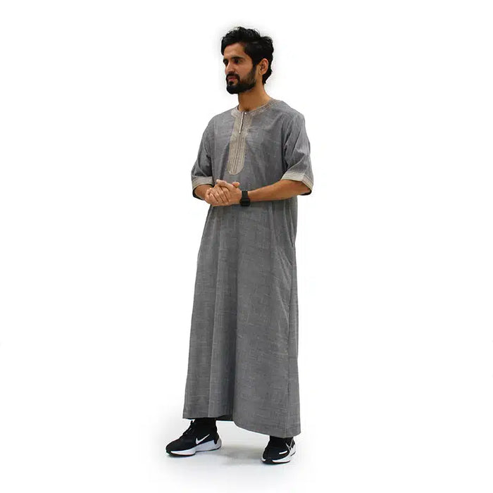 Moroccan Half Sleeve Dark Grey Thobe 1076-03