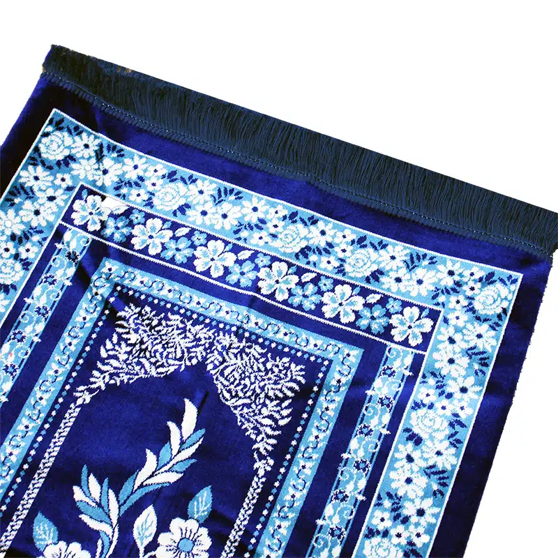 Blue Bordered Three People Muslim Prayer Mat