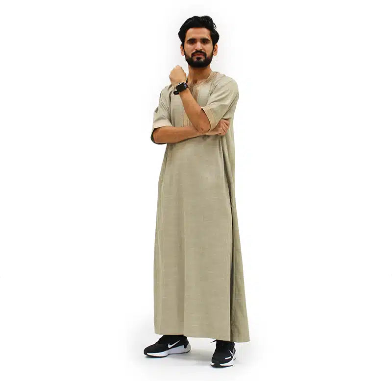 Moroccan Half Sleeve Beige Thobe 1076-01