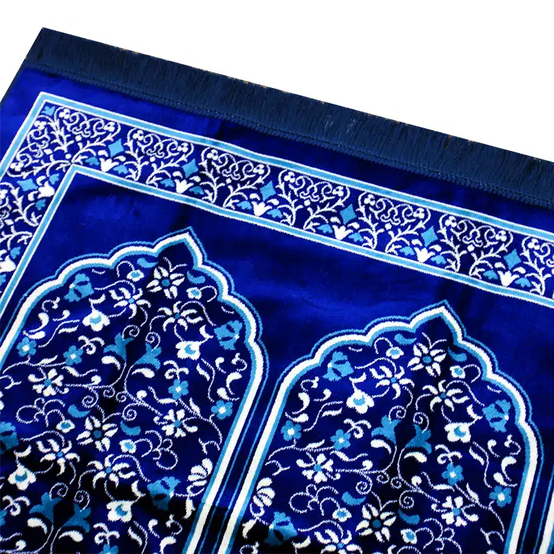 Blue Bordered Five People Muslim Prayer Mat