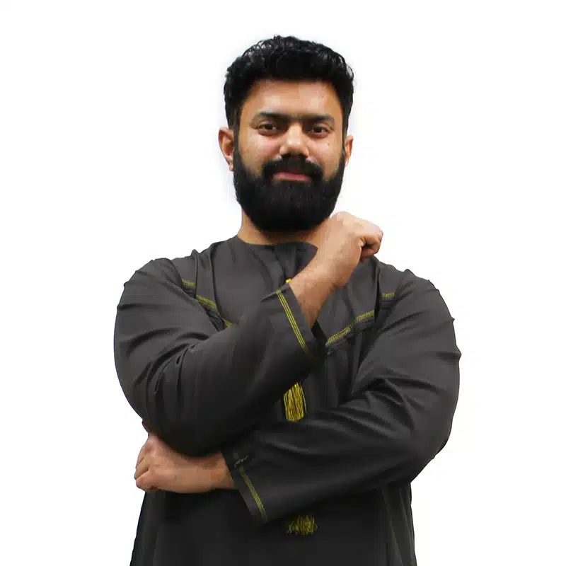 Omani Yellow Tassel Black Thobe 923-05