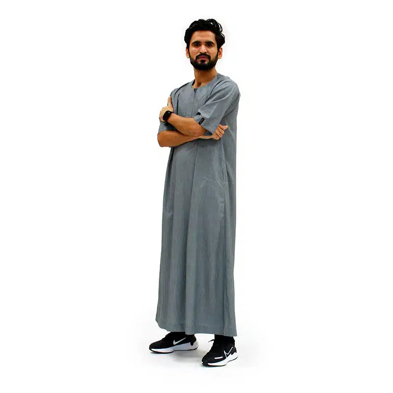 Omani Short Sleeve Grey Thobe 1074-4