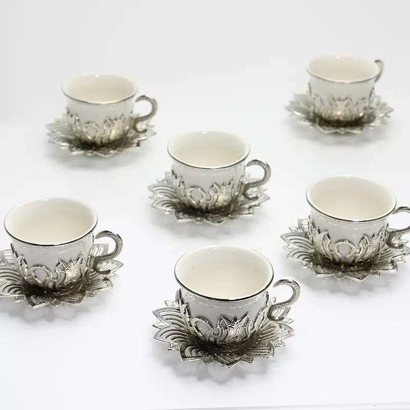 Six Piece Coffee Set W/S-78 White & Silver