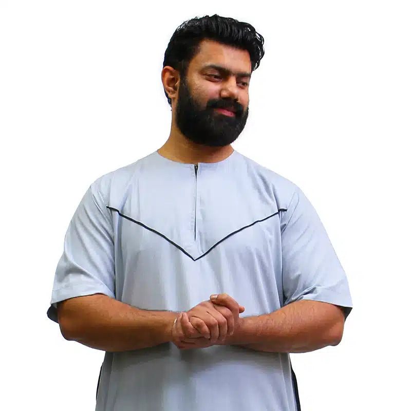 Omani Half Sleeve Light Grey Thobe 1516-03