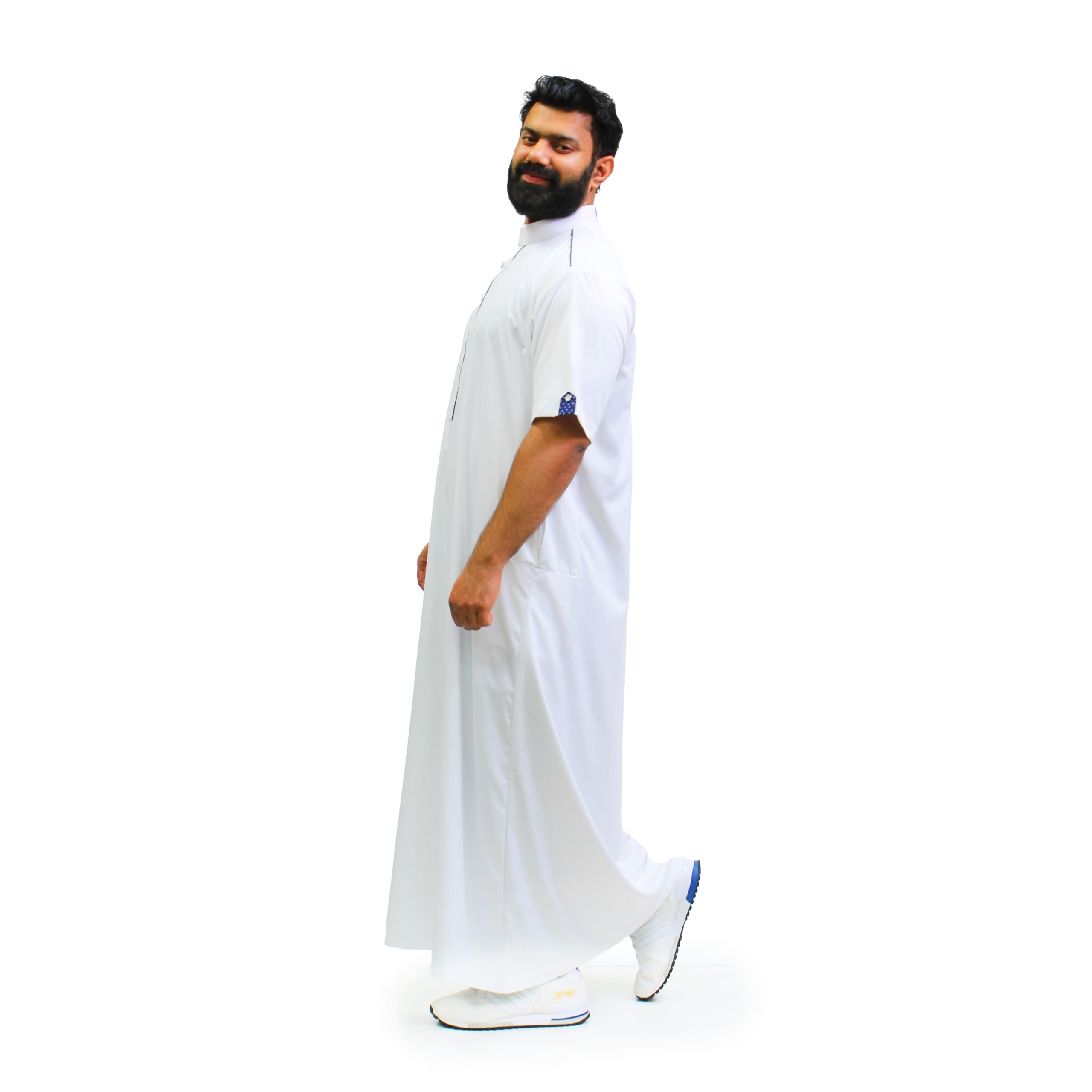 Collared White & Blue Thobe 977