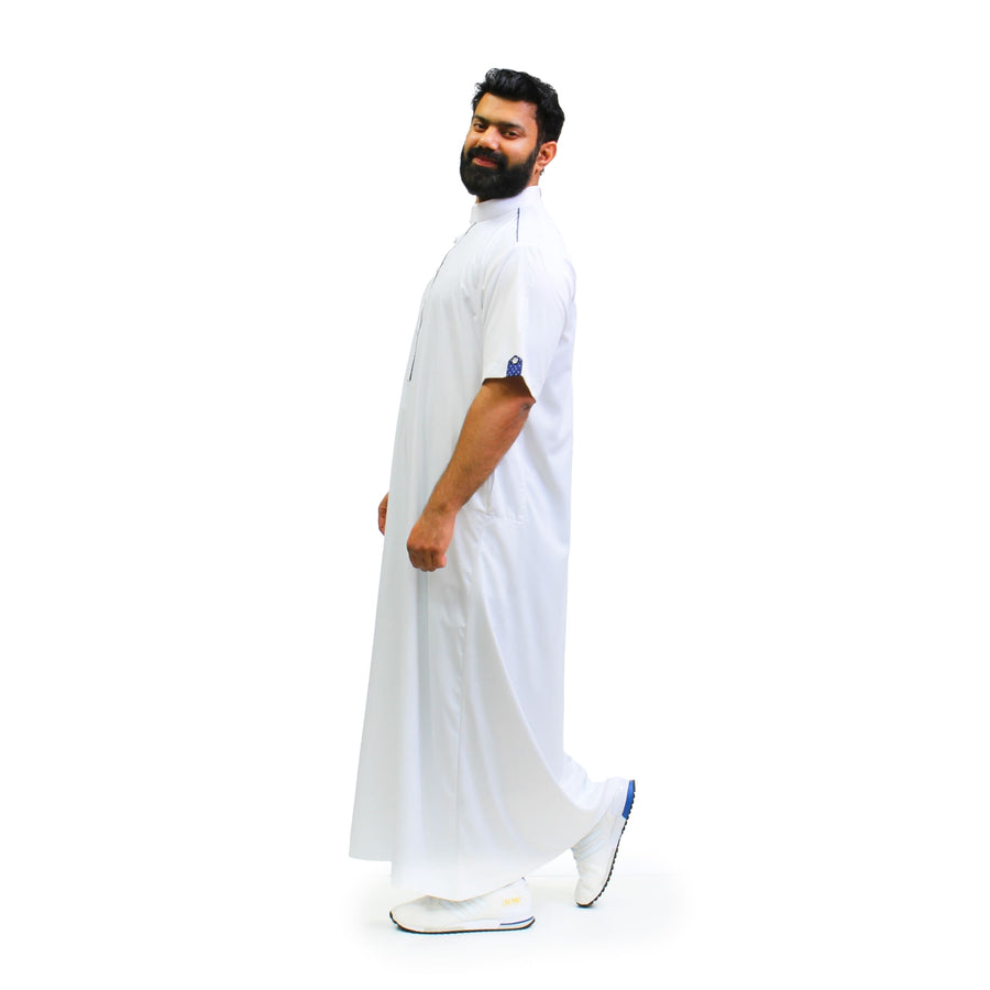 Collared White & Blue Thobe 977