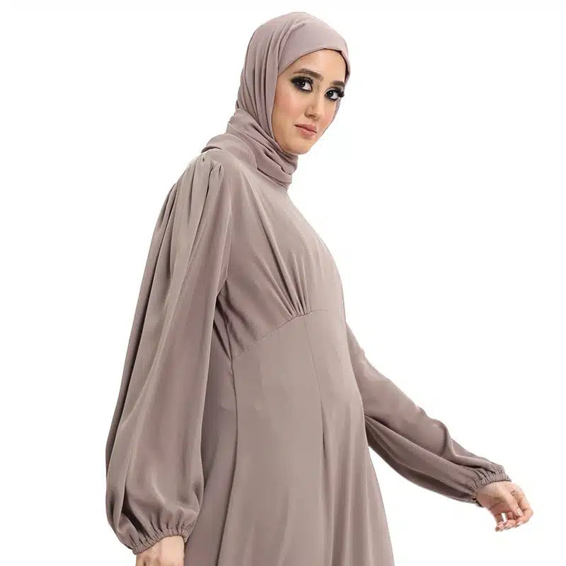 Pleated Satin Maxi Taupe Dress
