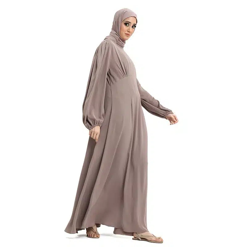 Pleated Satin Maxi Taupe Dress