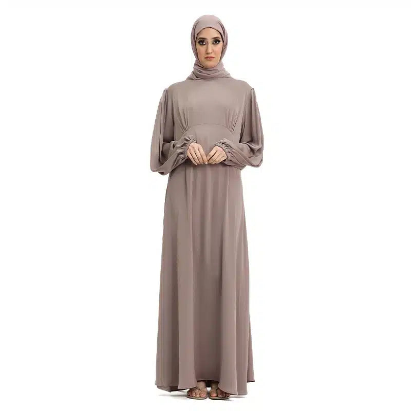 Pleated Satin Maxi Taupe Dress