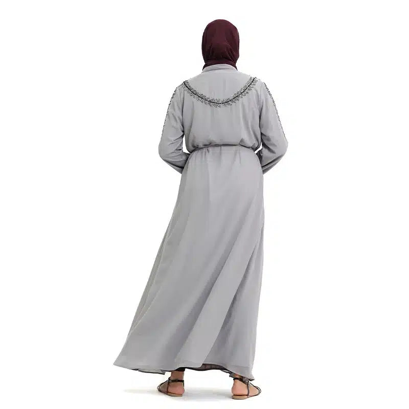 Fozia Diamond Beaded Light Grey Kimono