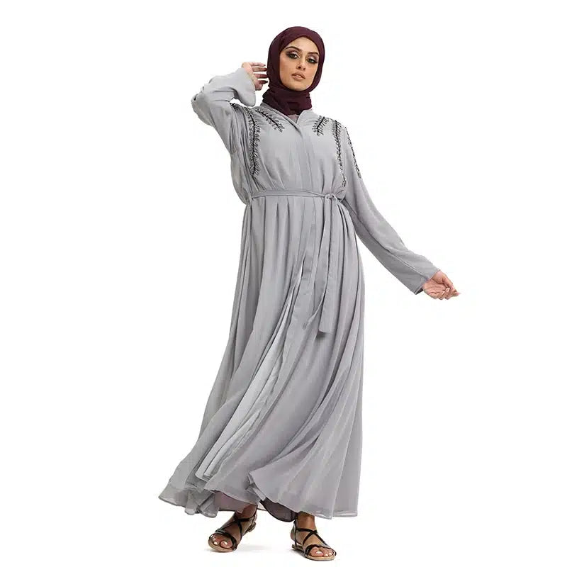 Fozia Diamond Beaded Light Grey Kimono