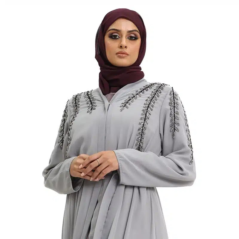 Fozia Diamond Beaded Light Grey Kimono