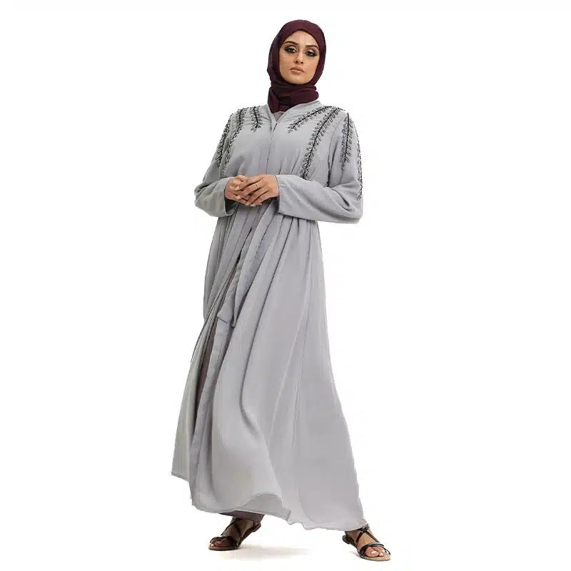 Fozia Diamond Beaded Light Grey Kimono