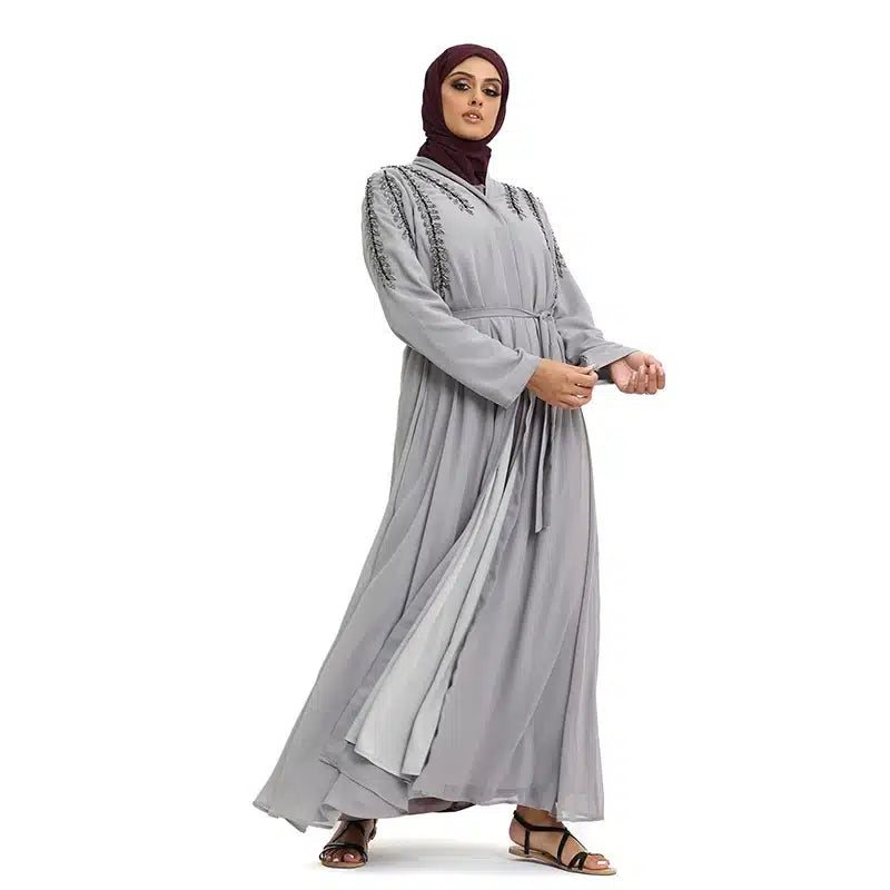 Fozia Diamond Beaded Light Grey Kimono