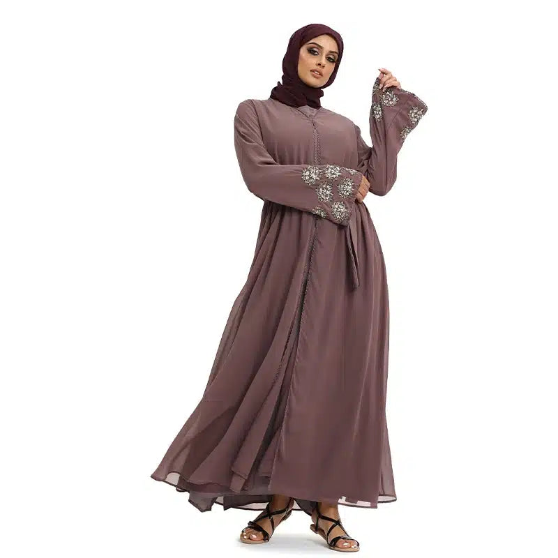 Hawa Chiffon Beaded Brown Kimono