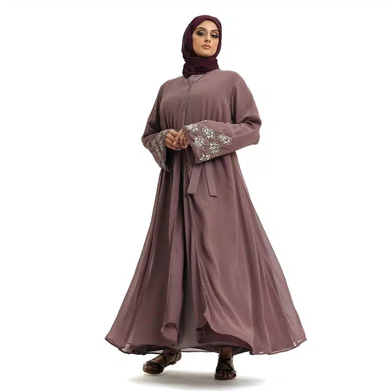 Hawa Chiffon Beaded Brown Kimono
