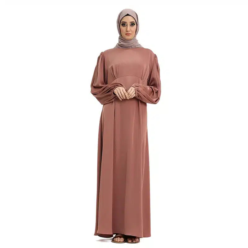 Pleated Satin Maxi Rose Dress