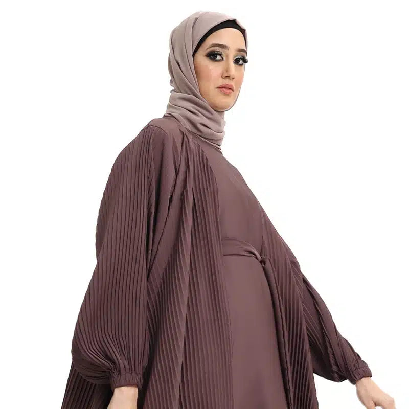 Pleated 2 Piece Mauve Kimono Set