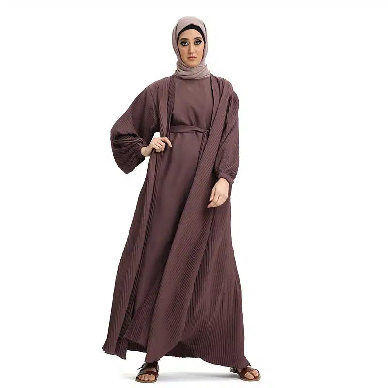 Pleated 2 Piece Mauve Kimono Set