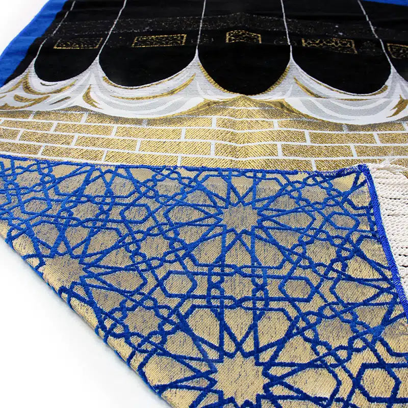 Blue Kaaba Print Design Prayer Mat