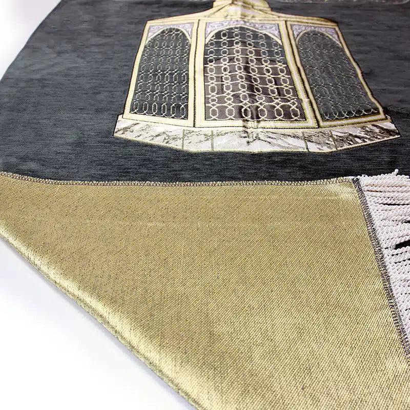 Dark Grey Maqam-e-Ibrahim Print Prayer Mat