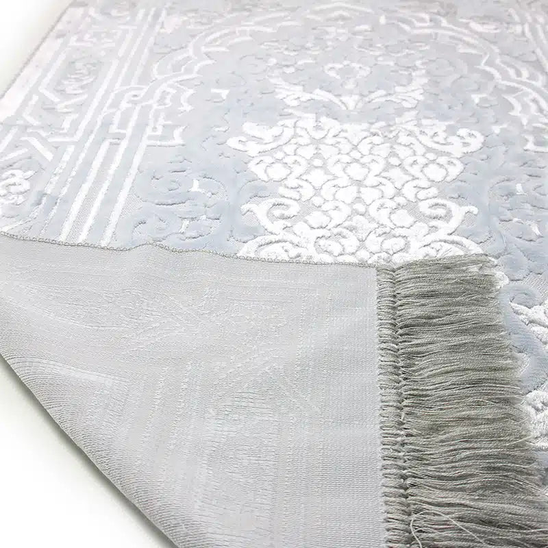 Begum Seccade Grey and White Prayer Mat