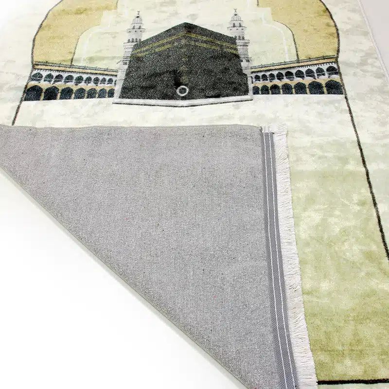 Gusto Seccade Gold And White With Kaaba Print Prayer Mat