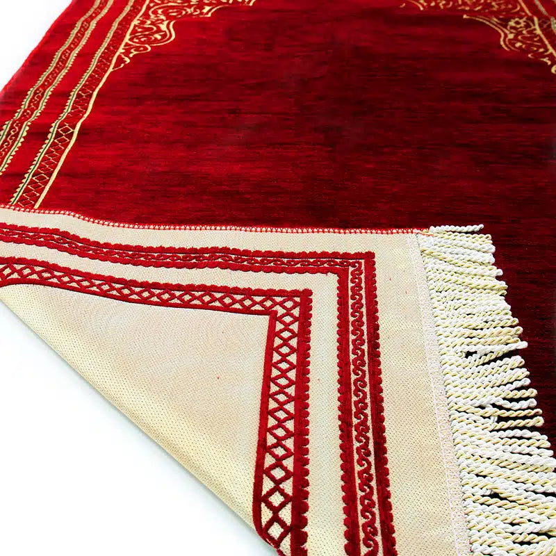 Maroon And Gold Design Prayer Mat