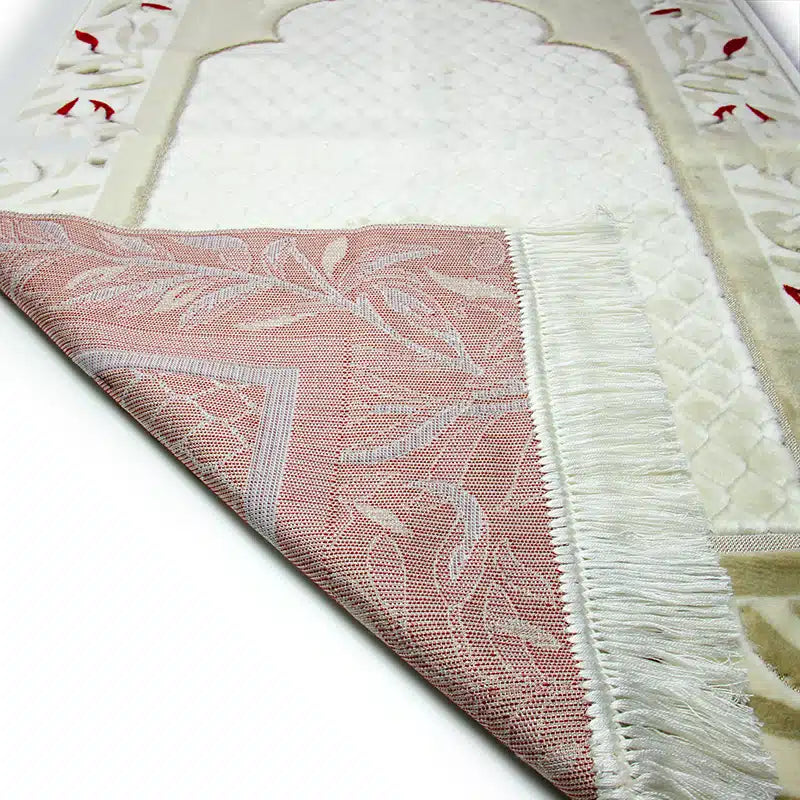 Megans Secade White-Red Floral Pattern Prayer Mat