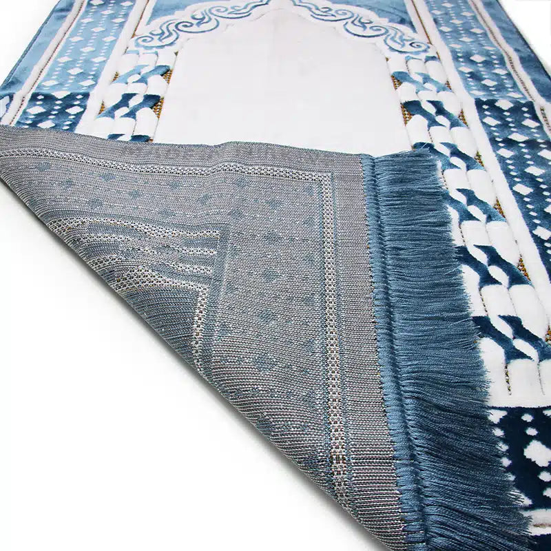 Plus Secc Navy Blue With White And Gold Pattern Prayer Mat