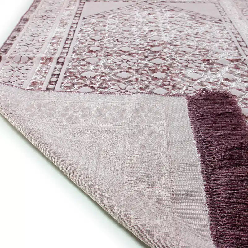 Begum Seccade Dark Tea Pink and White Prayer Mat
