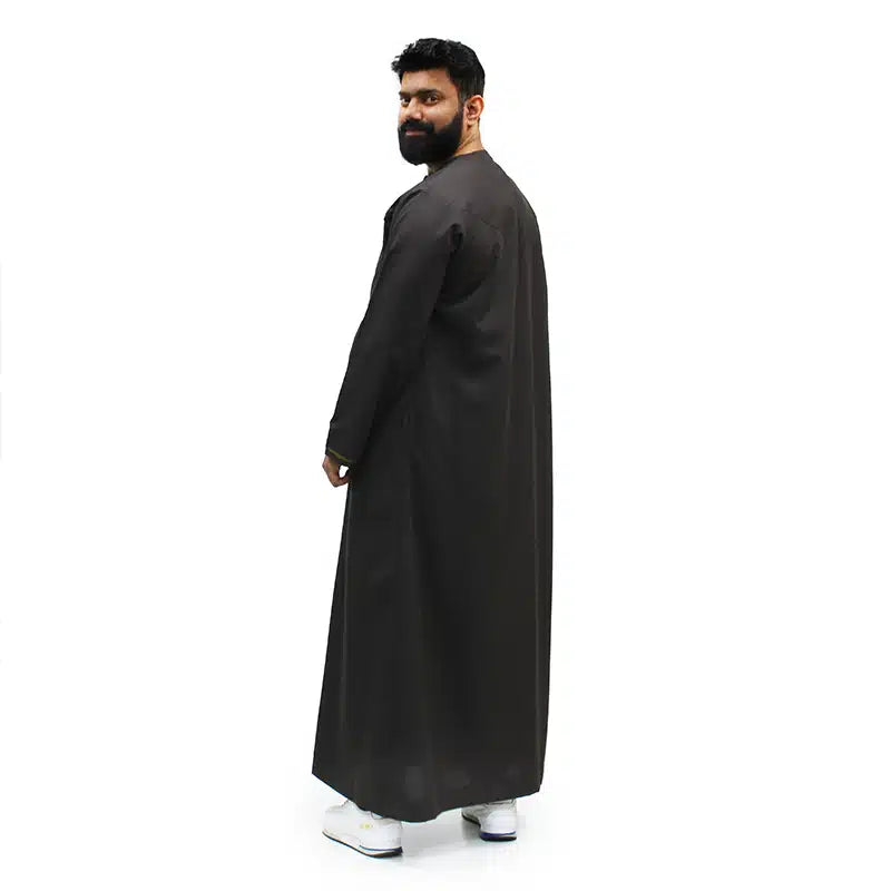 Omani Yellow Tassel Black Thobe 923-05